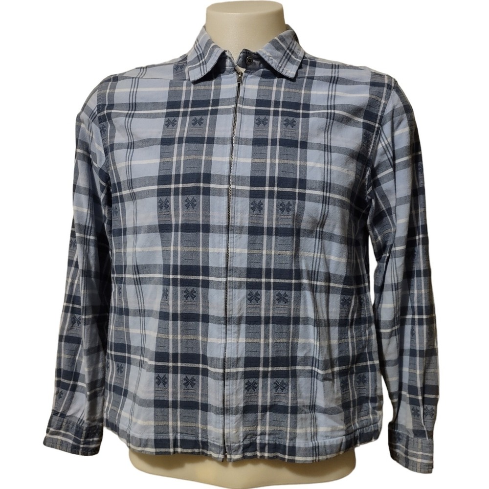 Cherokee Jacket Large Womans Full Zip Collar Pockets Long Sleeve Plaid Blue Nice